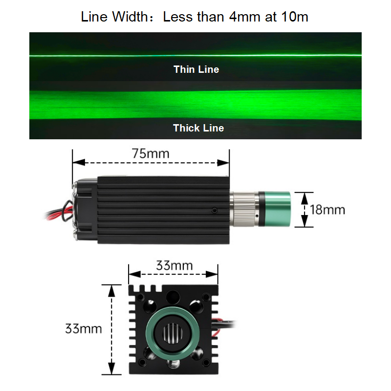 調整可能な集束グリーンラインレーザーモジュール D33x33 - Laser Beam Expander のレビューと価格